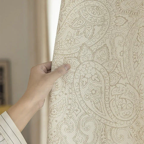 Lussuosa tenda jacquard oscurante in cotone e lino beige