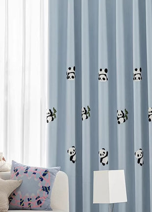 Tenda per bambini panda ricamata a scacchiera grigia
