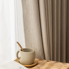 Rideau occultant beige grisé grège nuances lin froissé style warm modern salon