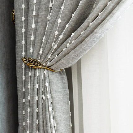 Rideau Voilage Gris Léger pompom