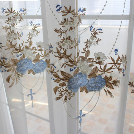 Voilage Blanc Motif Bleu
