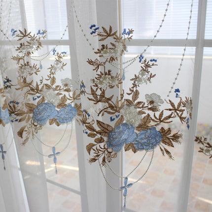 Voilage Blanc Motif Bleu