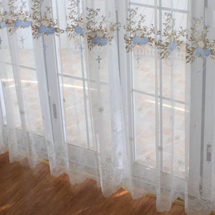 Voilage Blanc Motif Bleu