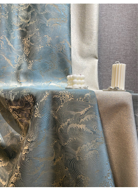 Rideau Bleu Motif Vagues